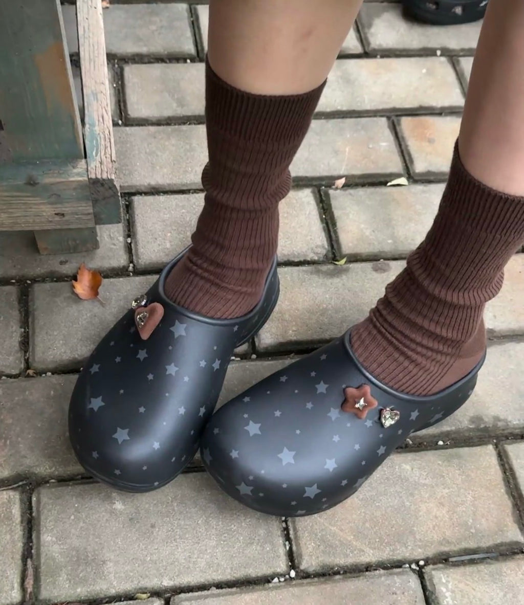 [cn | pre-order] goodbai goodees star fluffy clogs mules slip on shoes