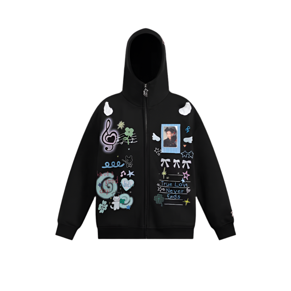 [NELY] angel wings hoodie zip-up jacket with pvc photocard pocket