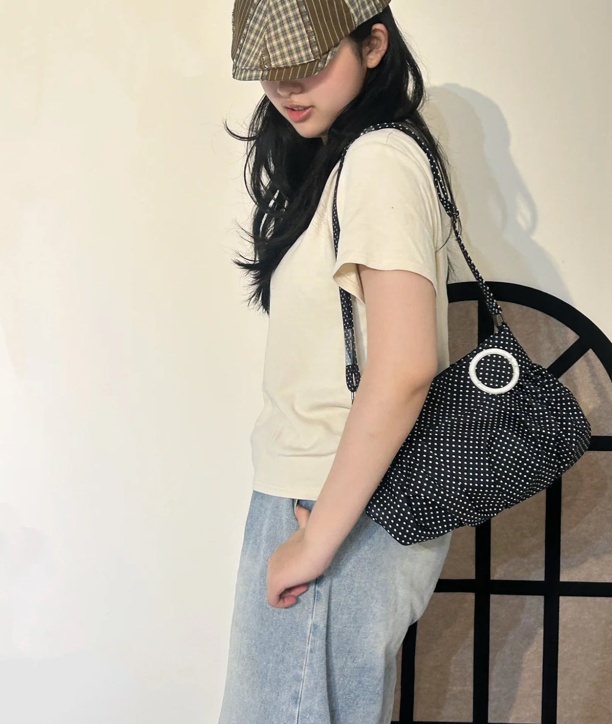 [cn | pre-order] polka dot bubble balloon button shoulder hobo bag