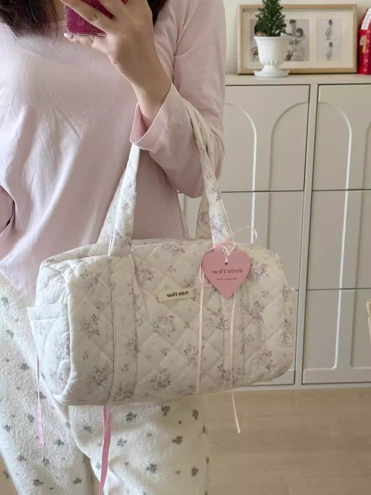 [cn | pre-order] petite fleur floral puff tote shoulder bag